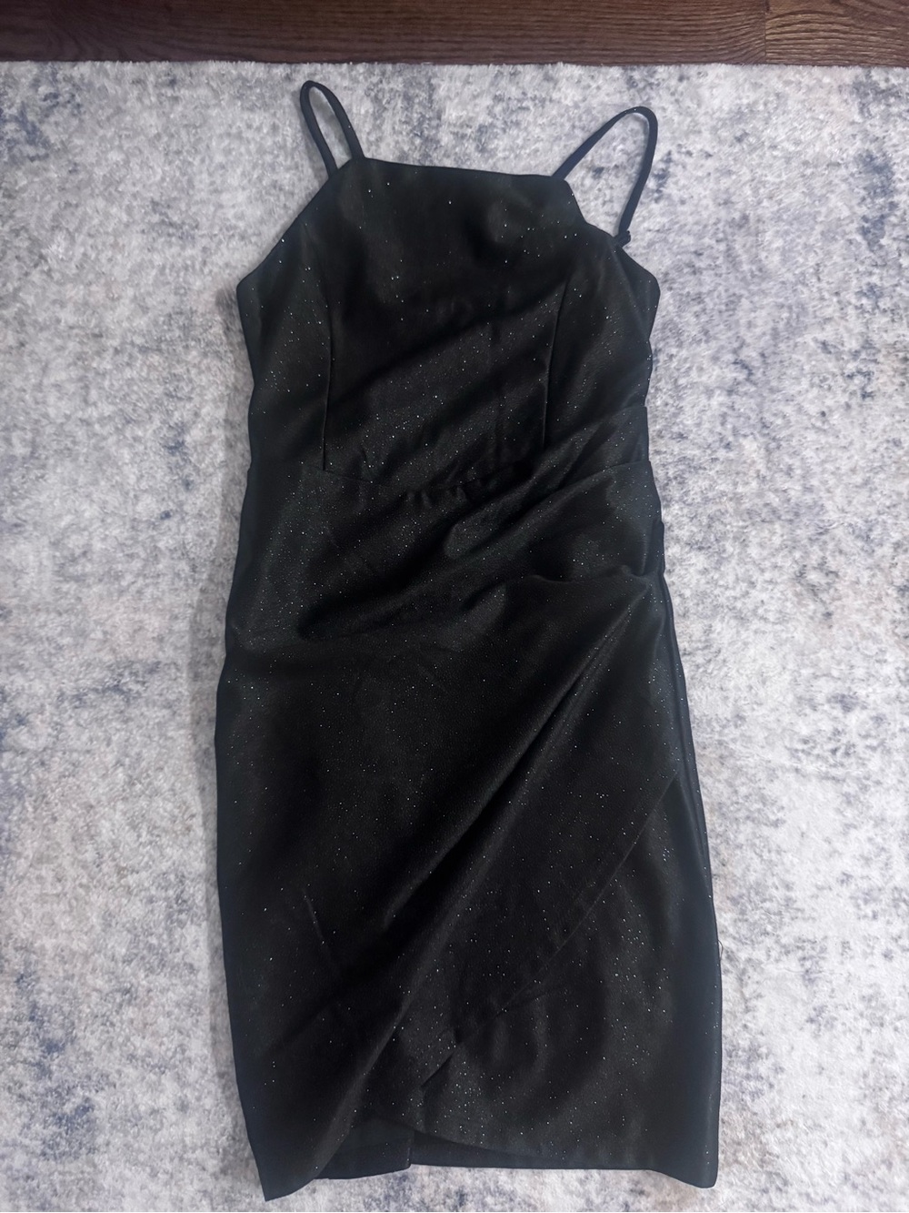 Girls' Black Sparkle Spaghetti-Strap Formal Dress